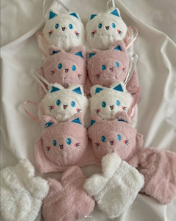 New High Quality Sexy Cute Kitty Anime Soft Plush Design Bra & Panty Set